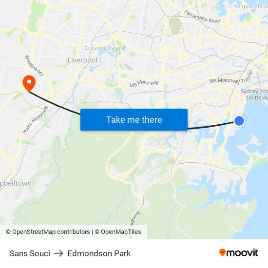 Sans Souci to Edmondson Park map