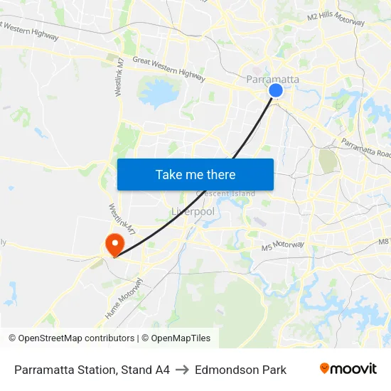 Parramatta Station, Stand A4 to Edmondson Park map
