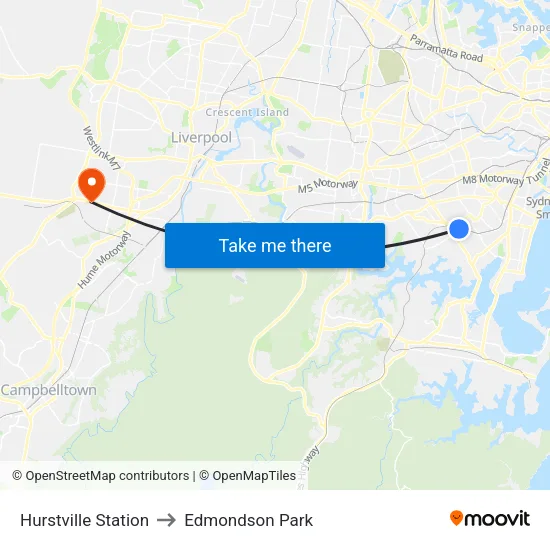 Hurstville Station to Edmondson Park map