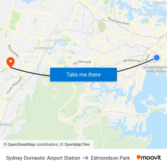Sydney Domestic Airport Station to Edmondson Park map