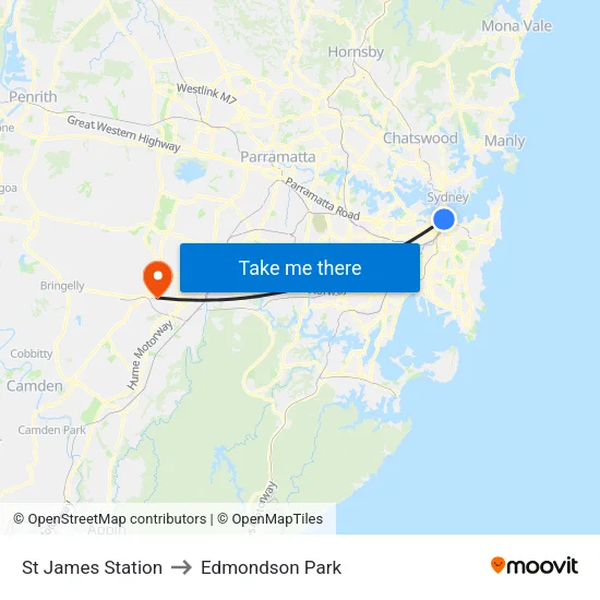 St James Station to Edmondson Park map