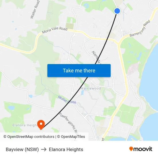Bayview (NSW) to Elanora Heights map