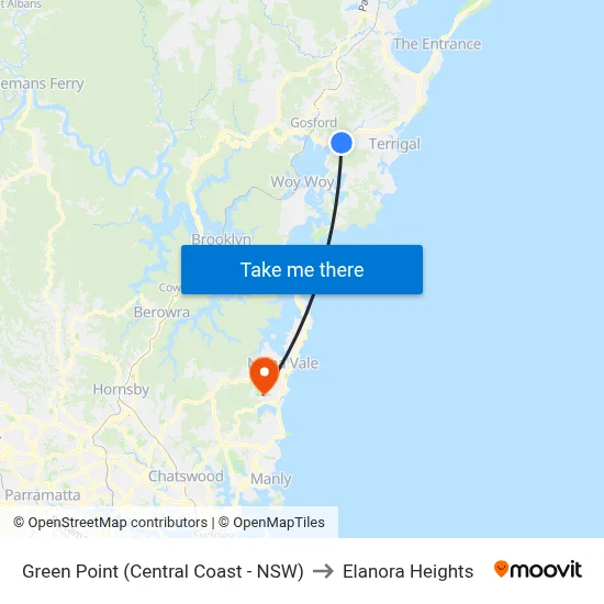 Green Point (Central Coast - NSW) to Elanora Heights map