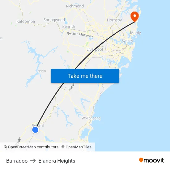 Burradoo to Elanora Heights map