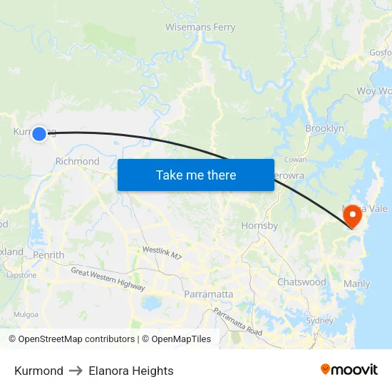 Kurmond to Elanora Heights map