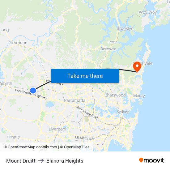 Mount Druitt to Elanora Heights map