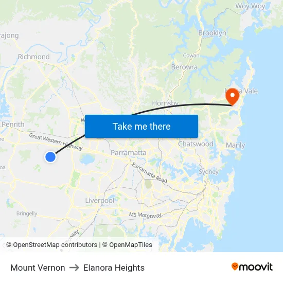 Mount Vernon to Elanora Heights map