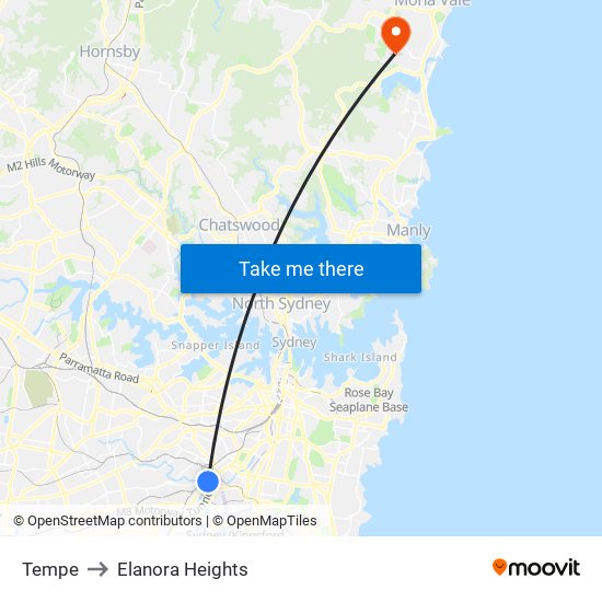 Tempe to Elanora Heights map