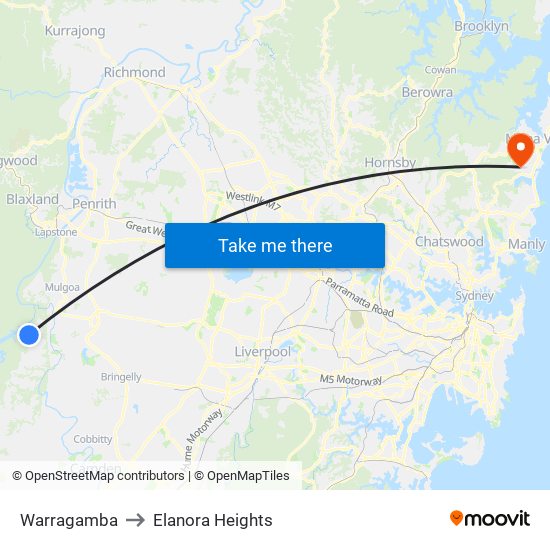 Warragamba to Elanora Heights map