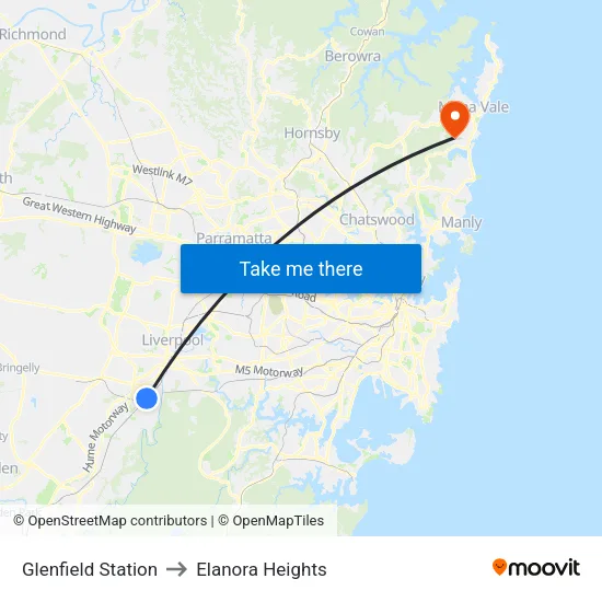 Glenfield Station to Elanora Heights map