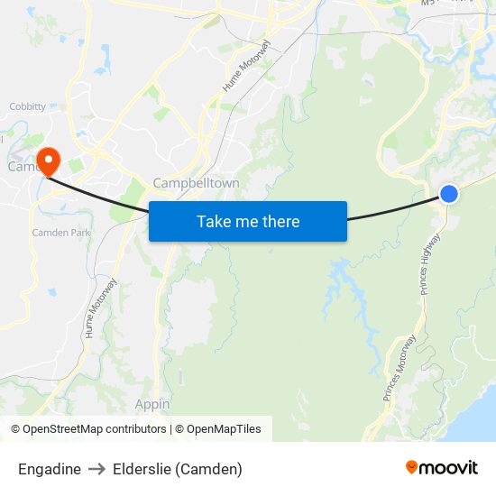 Engadine to Elderslie (Camden) map