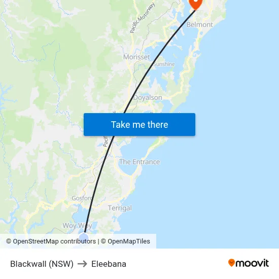 Blackwall (NSW) to Eleebana map