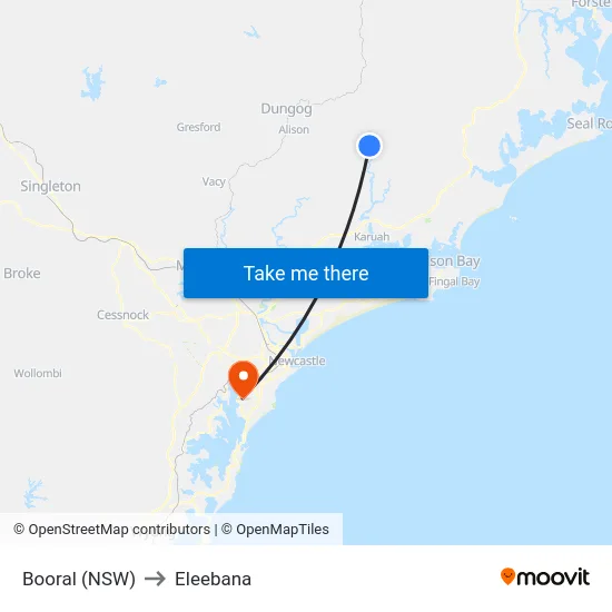 Booral (NSW) to Eleebana map