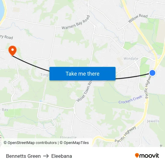 Bennetts Green to Eleebana map