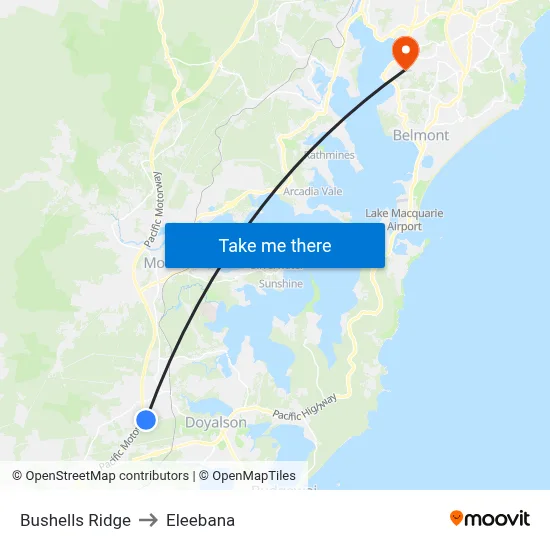 Bushells Ridge to Eleebana map