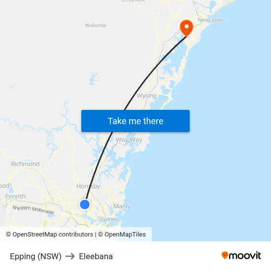 Epping (NSW) to Eleebana map