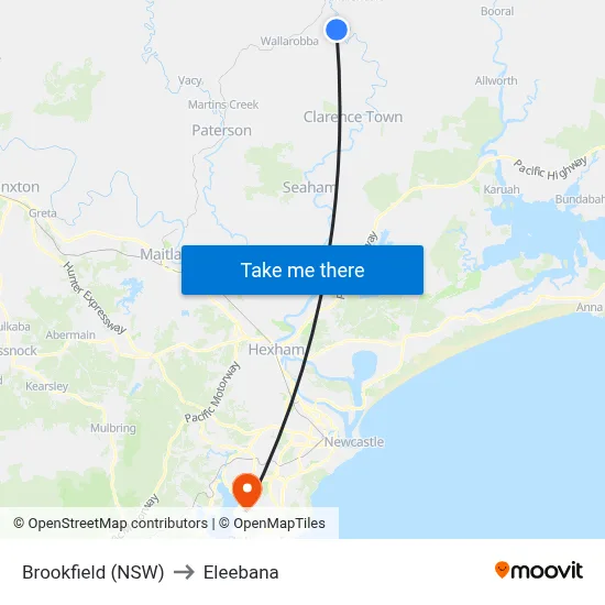 Brookfield (NSW) to Eleebana map