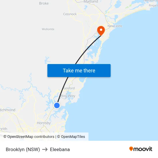Brooklyn (NSW) to Eleebana map