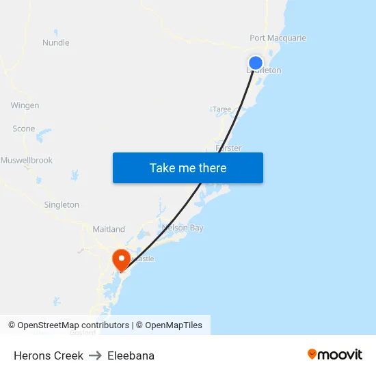 Herons Creek to Eleebana map