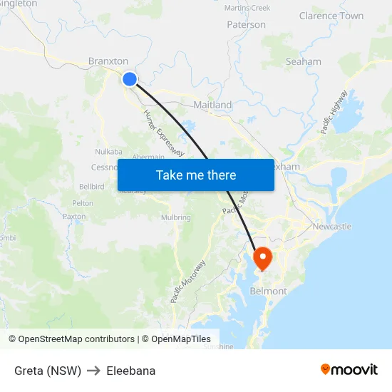 Greta (NSW) to Eleebana map