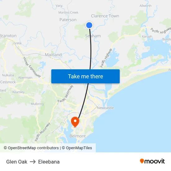 Glen Oak to Eleebana map