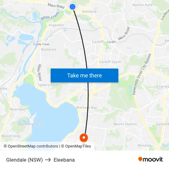Glendale (NSW) to Eleebana map