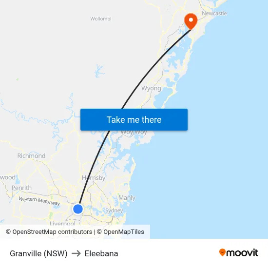 Granville (NSW) to Eleebana map