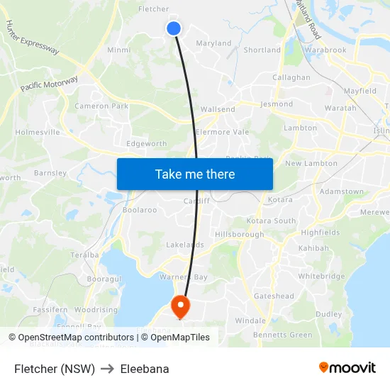 Fletcher (NSW) to Eleebana map