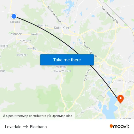Lovedale to Eleebana map