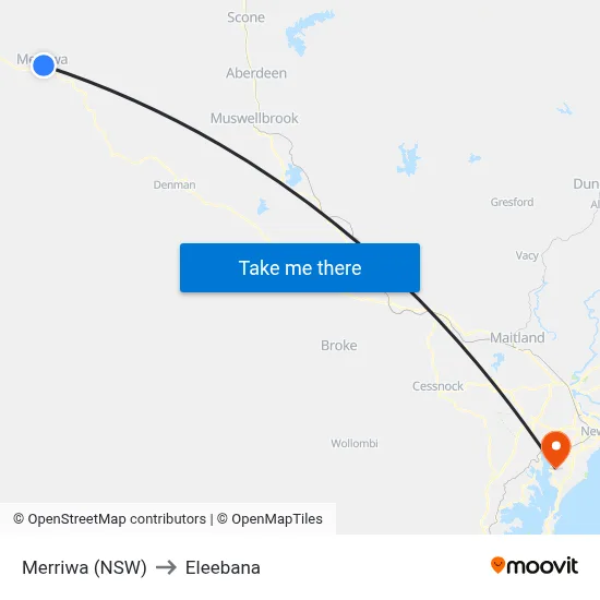 Merriwa (NSW) to Eleebana map
