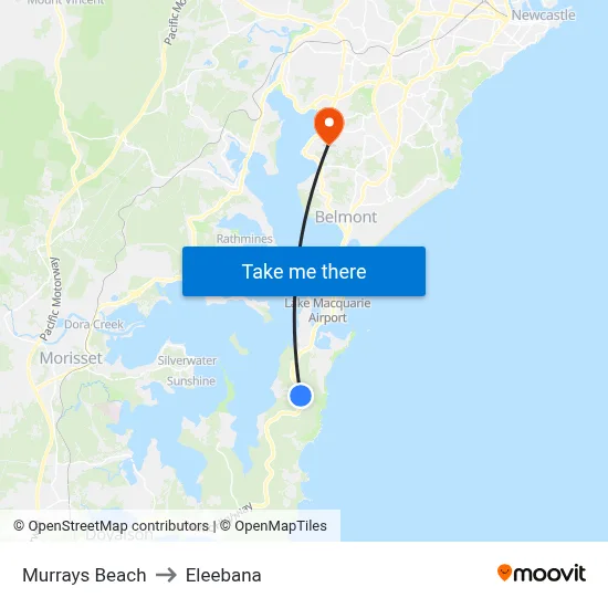 Murrays Beach to Eleebana map