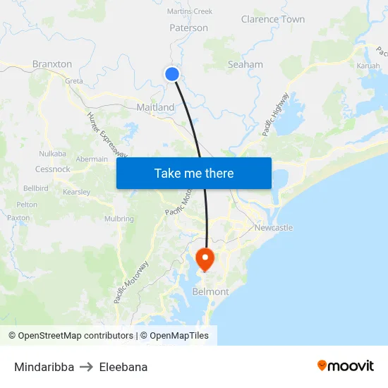 Mindaribba to Eleebana map