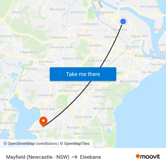 Mayfield (Newcastle - NSW) to Eleebana map