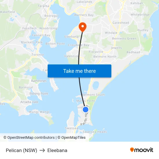Pelican (NSW) to Eleebana map