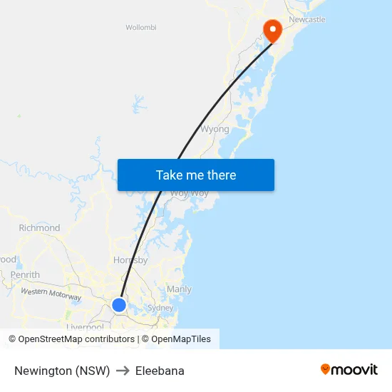 Newington (NSW) to Eleebana map