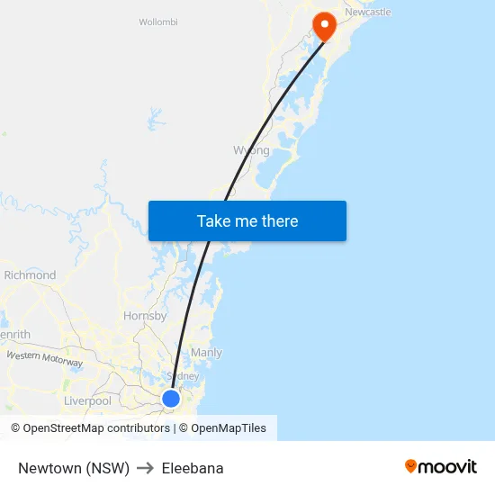 Newtown (NSW) to Eleebana map
