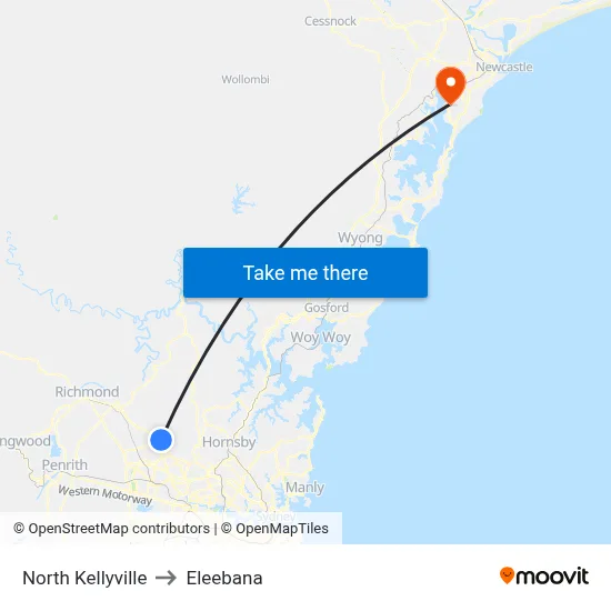 North Kellyville to Eleebana map