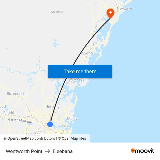 Wentworth Point to Eleebana map