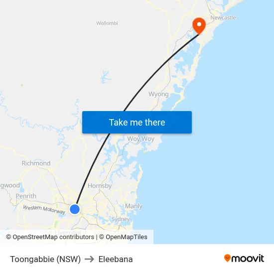 Toongabbie (NSW) to Eleebana map