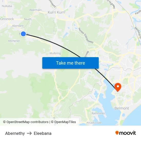 Abernethy to Eleebana map