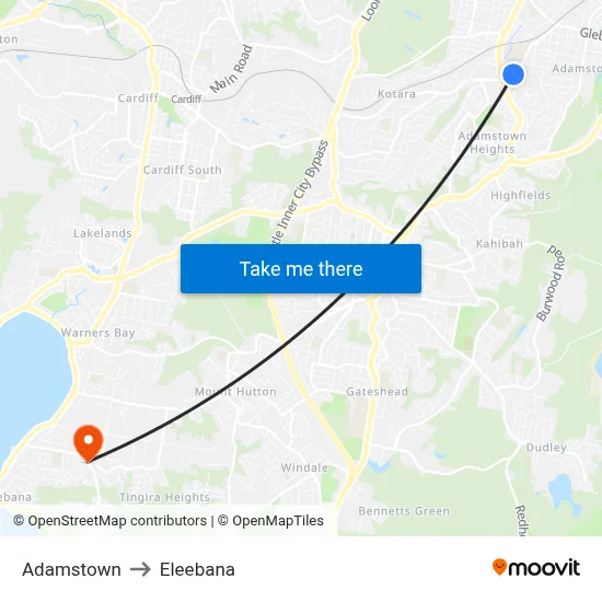 Adamstown to Eleebana map