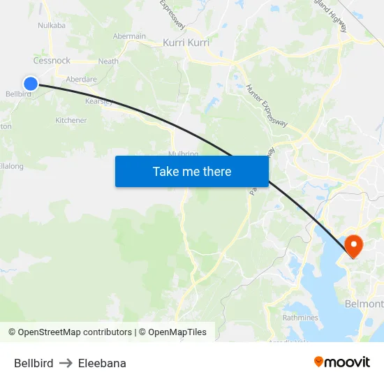 Bellbird to Eleebana map