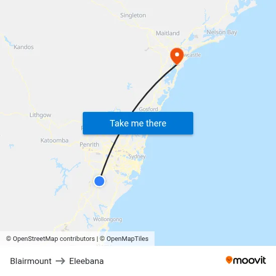 Blairmount to Eleebana map