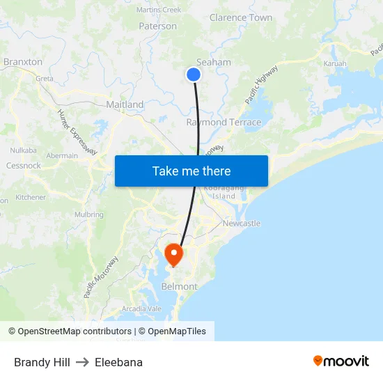 Brandy Hill to Eleebana map
