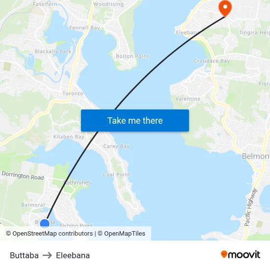 Buttaba to Eleebana map