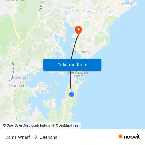 Cams Wharf to Eleebana map