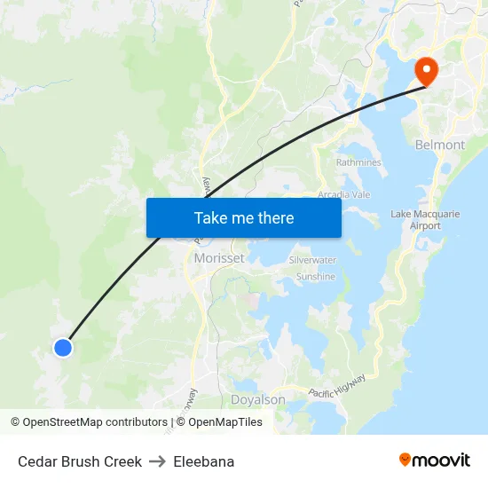 Cedar Brush Creek to Eleebana map