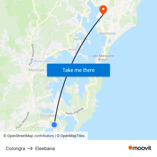 Colongra to Eleebana map