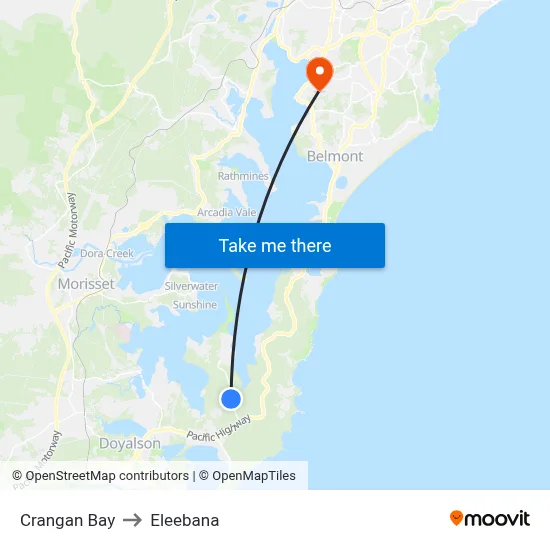 Crangan Bay to Eleebana map