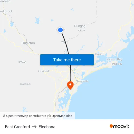 East Gresford to Eleebana map